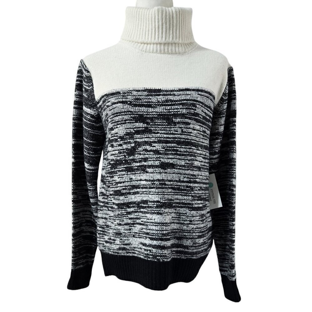 Fate NWT James Black Ivory Colorblock Space Dye Turtleneck Sweater Stitch Fix